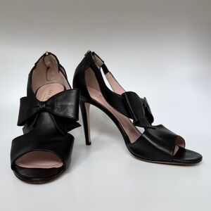 Kate Spade Black Leather Heels with Bow Accent